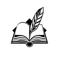 Open Book with Quill Pen: A Symbol of Literature, Learning, and Writing
