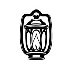 Vintage Lantern: Classic Oil Lamp Design, Black and White Silhouette, Retro Home Decor,  Symbolic Illustration