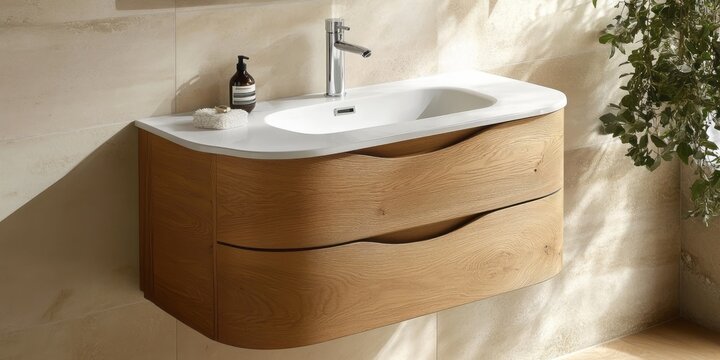 Modern Wooden Bathroom Vanity With Integrated Sink