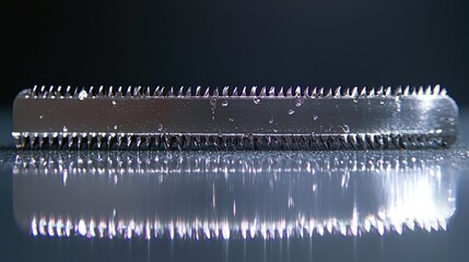 Close-up of metallic serrated bar on glass