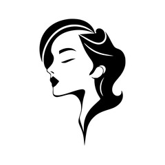 Elegant Woman Profile: Black and White Minimalist Vector Art.  A stylish and modern illustration of a female face, perfect for fashion, beauty, and design projects.