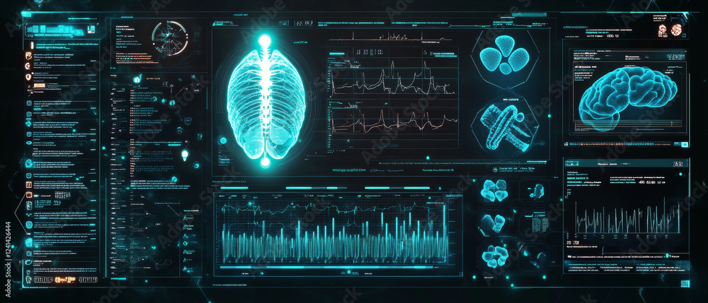 Poster abstract medical data visualization with glowing elements