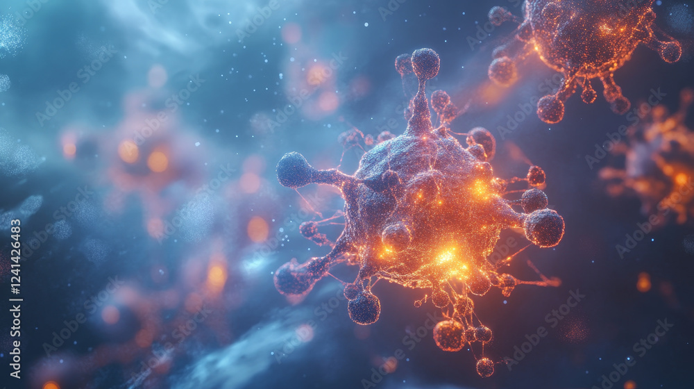 Poster glowing particles in medical network diagram create intrigue