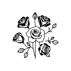 Black and White Rose Bouquet: Elegant Floral Line Art Print. Classic Botanical Illustration, perfect for home decor or gifting.
