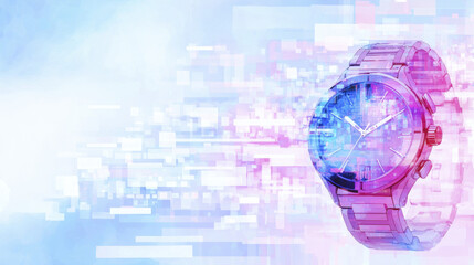 modern watch with digital aesthetic, featuring vibrant colors and abstract patterns, symbolizing technology and innovation