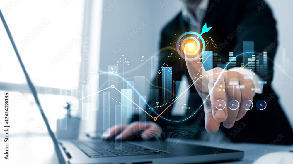 Aufkleber businessman draw finance growth and graph chart diagram and analysing sale data.analysis finance gro