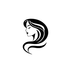Elegant Woman Profile: Black and White Hair Illustration.  A stylish graphic design featuring a woman's face and flowing hair, perfect for beauty salons, fashion brands, and more.