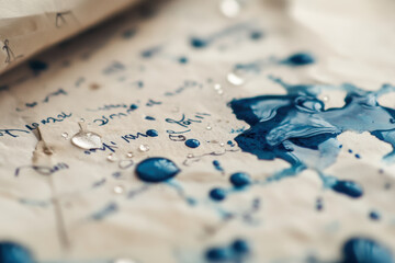 Artistic ink splashes and handwritten script on vintage paper