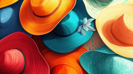Beach hats create fashionable and adorable summer illustrations.