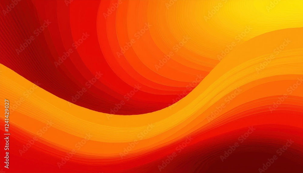 Poster abstract fiery gradient waves in red and yellow colors, smooth and dynamic flowing shapes with a warm glowing effect