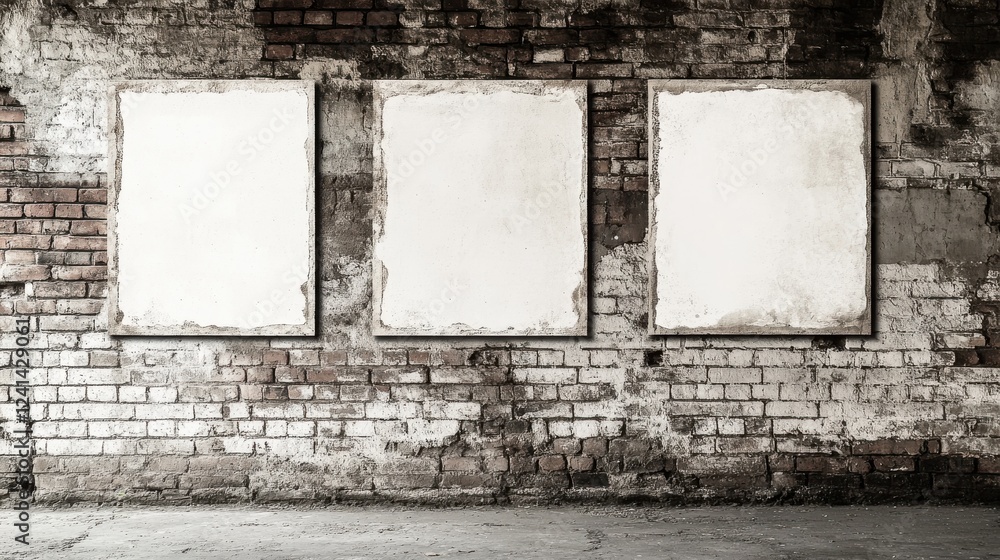Poster urban wall with empty frames for displaying artwork