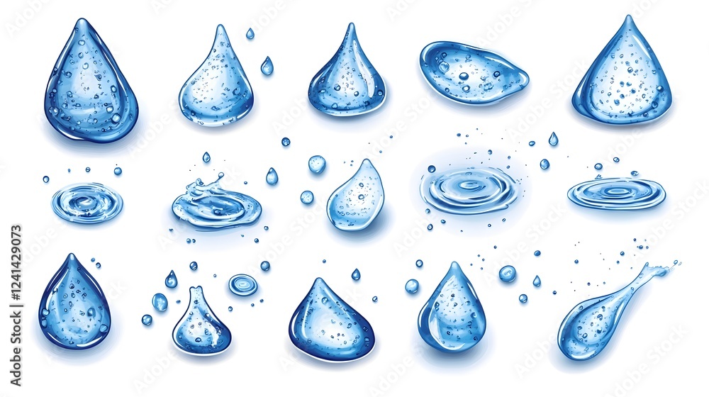 Poster captivating isolated water droplets suspended against a pristine white background showcasing the del