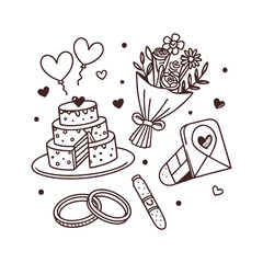 Valentine's Day Doodle Det, Wedding Rings and Heart-Shaped Cake
