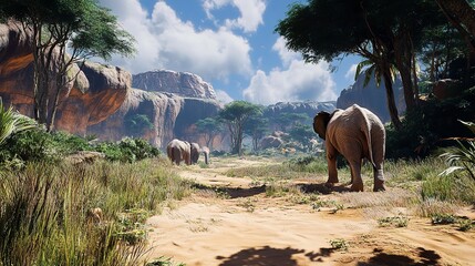 Majestic Elephants in a Sunny African Savanna