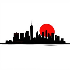 Naklejka premium Cityscape silhouette with trees silhouetted skyline cityscape architecture illustration building city vector
