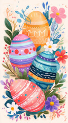 Hand-Painted Easter Eggs with Floral Decorations