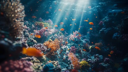 Fototapeta premium A vibrant underwater coral reef full of colorful fish