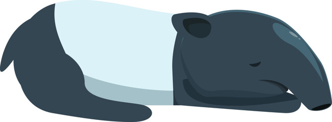 Fototapeta premium Cartoon illustration of a malayan tapir sleeping peacefully, showcasing its unique black and white markings