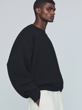 Male fashion concept. Portrait of a handsome afro-american young male model wearing white designer clothes and posing on light gray background. Catalogue, campaign style. Studio shot