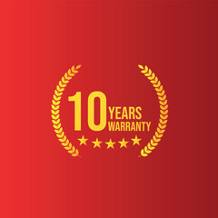 Yellow 10 Years Warranty badge with red background