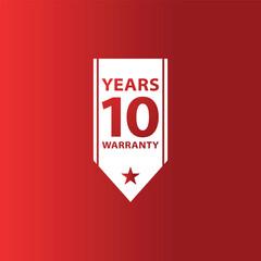 Unique White and Red 10 Years Warranty badge with red background