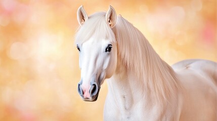 Obraz premium Majestic white horse portrait, autumnal bokeh