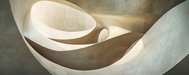 Fototapeta premium Abstract beige interior curves; light, shadow, architectural design; modern building