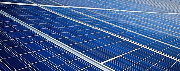 Solar panels, close-up, outdoor energy farm, blue sky background, renewable energy