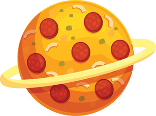 Planet pizza is a delicious cosmic delight, featuring pepperoni, cheese, and a planetary ring