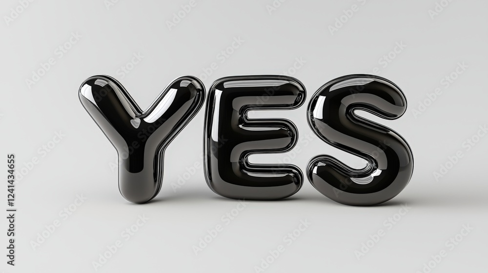 Aufkleber high-resolution 3d text rendering of the word yes in black on a white background for creative projec