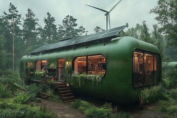 Obraz premium Concept of a Green Hydrogen factory. Hydrogen production utilizing renewable energy sources