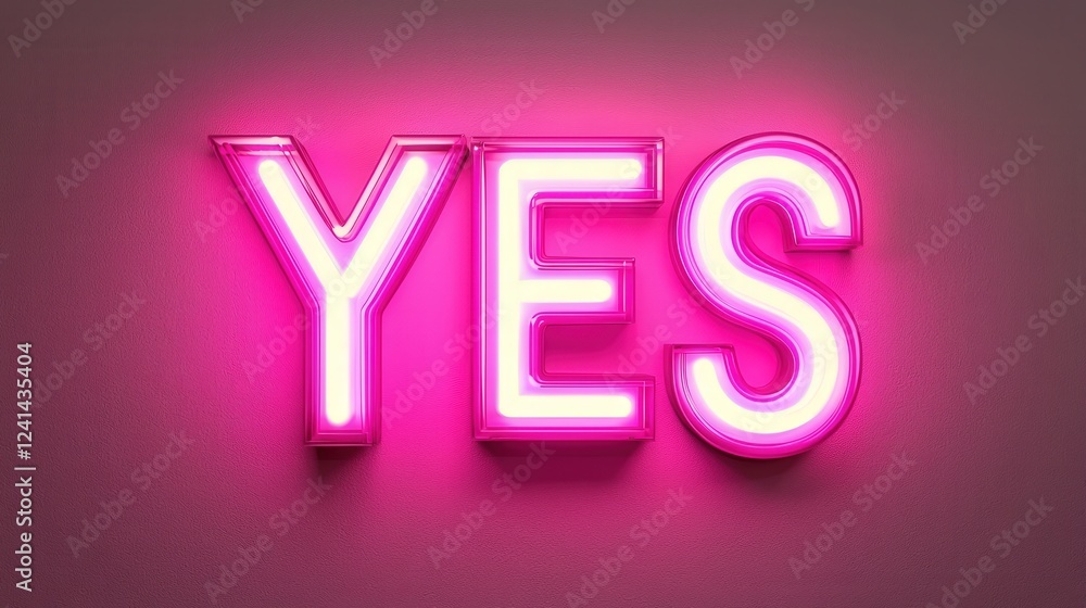 Aufkleber glowing pink text saying yes on a white background in high resolution for 3d design and digital proj