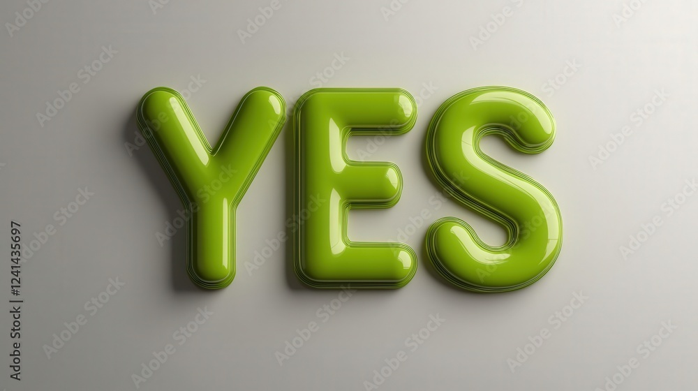 Aufkleber glossy green 3d text saying yes on white background in high resolution for optimized visual impact