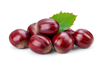 Obraz premium Heap of chestnuts isolated on white backdrop