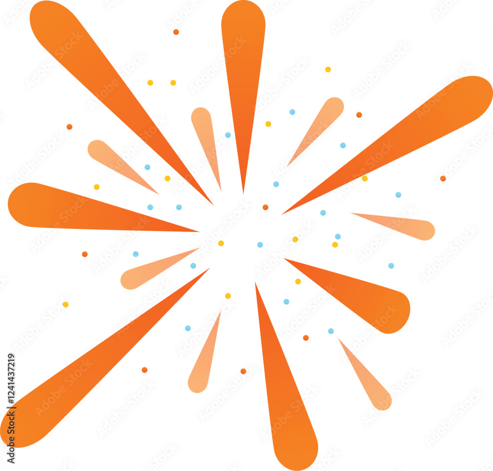 Poster festive firework exploding, creating a vibrant display of orange and colorful sparks against a clean