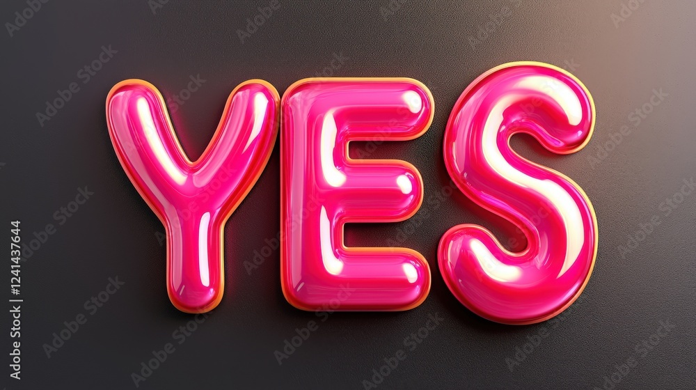 Aufkleber vibrant pink text with yes displayed on a smooth black and white gradient background in 3d style