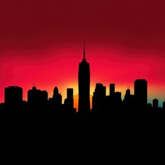 Obraz premium Stunning vibrant cityscapes bathed dramatic orange red hues during breathtaking sunset skies silhouetted skylines twinkling city lights horizon buildings silhouetted skyline cityscape architecture ill