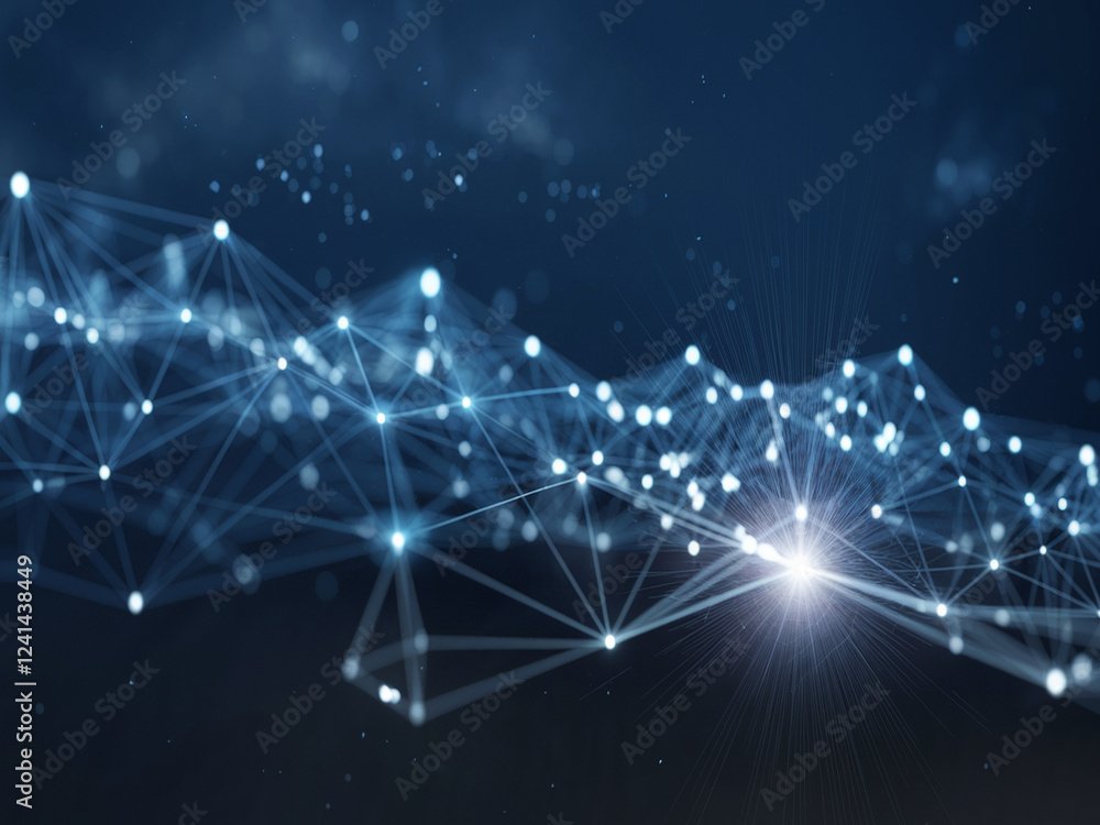 Poster futuristic network visualization with glowing blue and white nodes connected by luminous lines. set 
