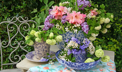 Spring flower still life in a garden