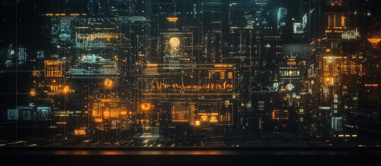 Naklejka premium Futuristic data stream on screen, glowing, digital, technology, background