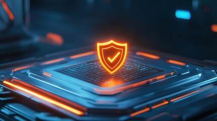 Securing Digital Assets with Advanced Shield Technology Cyber Space Graphic Design Futuristic Environment Close-Up View Cybersecurity Concept