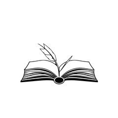 Open Book with Quill Pen: A Symbol of Literature, Learning, and the Pursuit of Knowledge