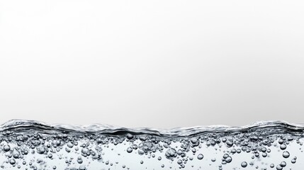 Tranquil water surface with rising air bubbles against minimalist background