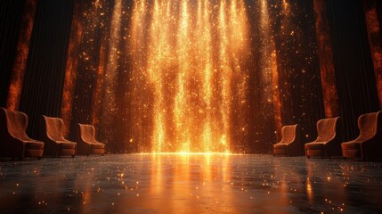 Mesmerizing golden light cascade in luxurious lounge setting