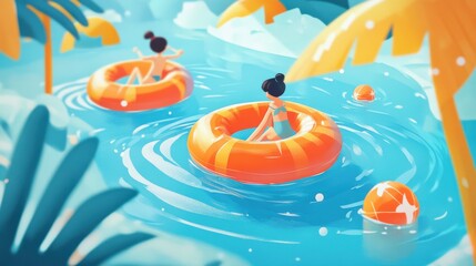 Naklejka premium Kids adventures inspire playful and joyful summerthemed illustrations.