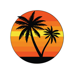 Palm Trees Silhouette on Retro Vintage Background – Tropical Sunset Art