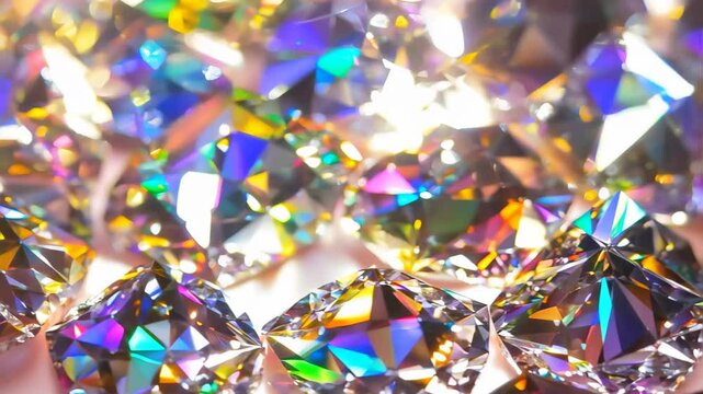 Sparkling display of multicolored light refractions in diamond gems