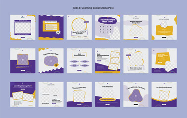 Colorful Online Kids Learning Course Social Media Post Template, Kids Education Banner Design for E-Learning Platforms
