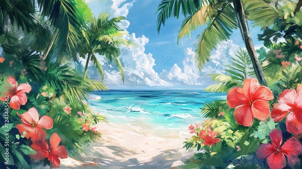 Fototapete paradise vibes add a dreamy touch to summerthemed illustrations.