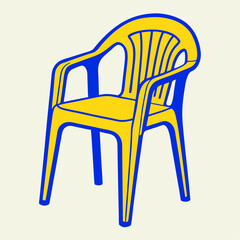 Yellow Plastic Chair with Curved Back and Armrests in Minimalist Hand-Drawn Style